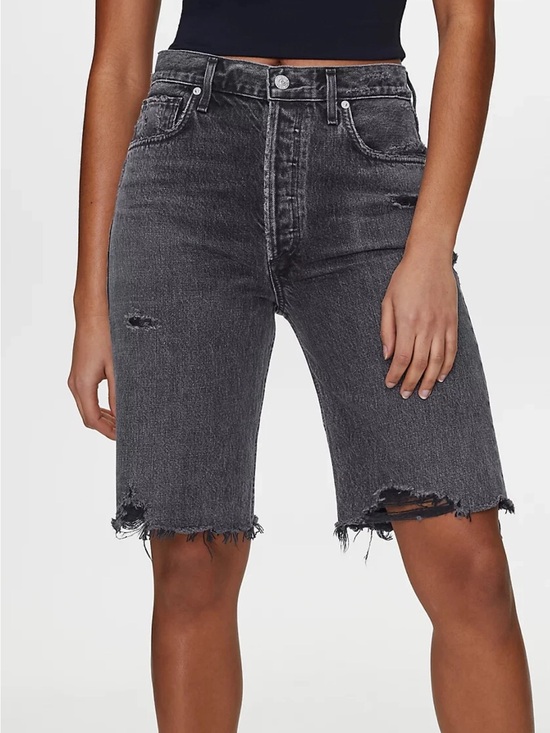 Citizens Of Humanity Pants - Citizens of humanity High-Rise Distressed Black Denim Bermuda Shorts